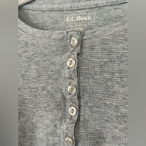 L.L. Bean Heather Gray Henley Top - Picture 2 of 7
